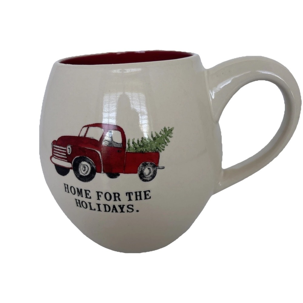 Rae Dunn Artisan Collection Mug 'Home for the Holidays' Red Truck Christmas Tree